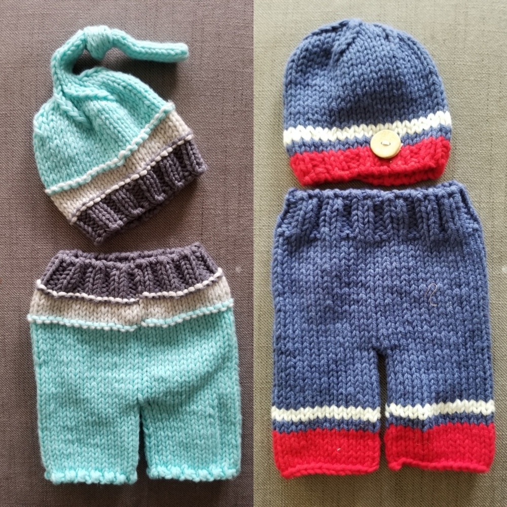 NWT | Crochet Baby Photoshoot Outfits Costumes Pants Hat Two Sets Baby Boy